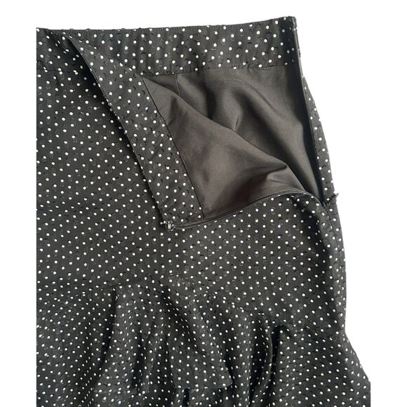 Ann Taylor Black Skirt White Polka Dot Knee Length Skirt Lined Ruffles - Size 14 - Picture 6 of 16